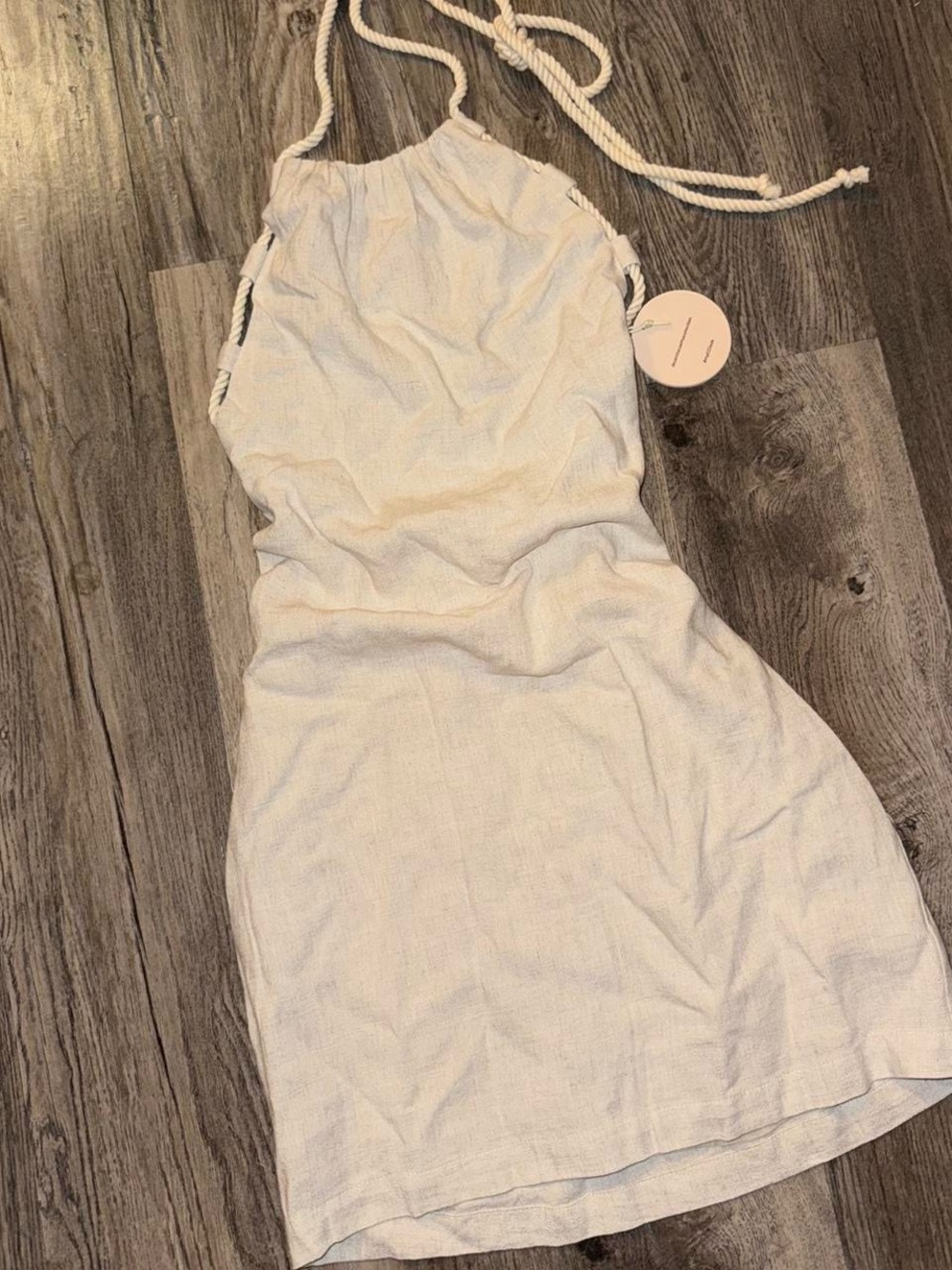 Camila Coelho Light Beige Halter Rope-Detail Mini Dress